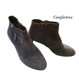 Comfortiva Charcoal Gray Suede Ankle Boot 2”‎ heel Size 8W